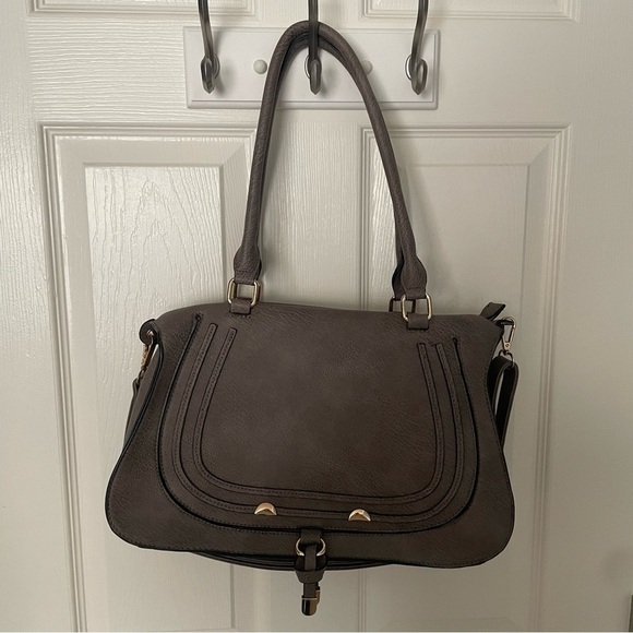 Medium Light Gray Shoulder Crossbody Bag Purse Unbranded Gold Hardware - Picture 8 of 11